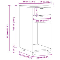 Produktbild för Rullande skåp Brun 34 x 39 x 65,5 cm Massivt furu