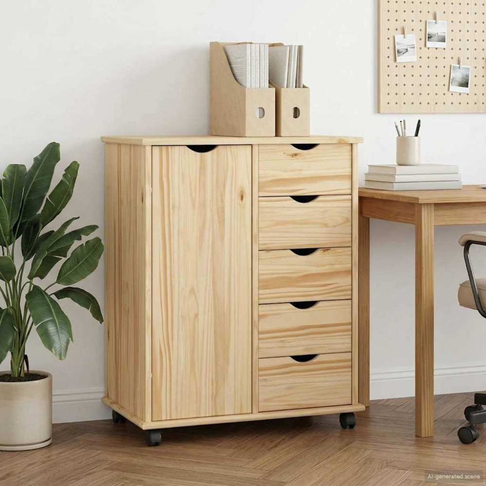 Produktbild för Rullande skåp med hjul Brun 63,5 x 39 x 79 cm Massiv furu