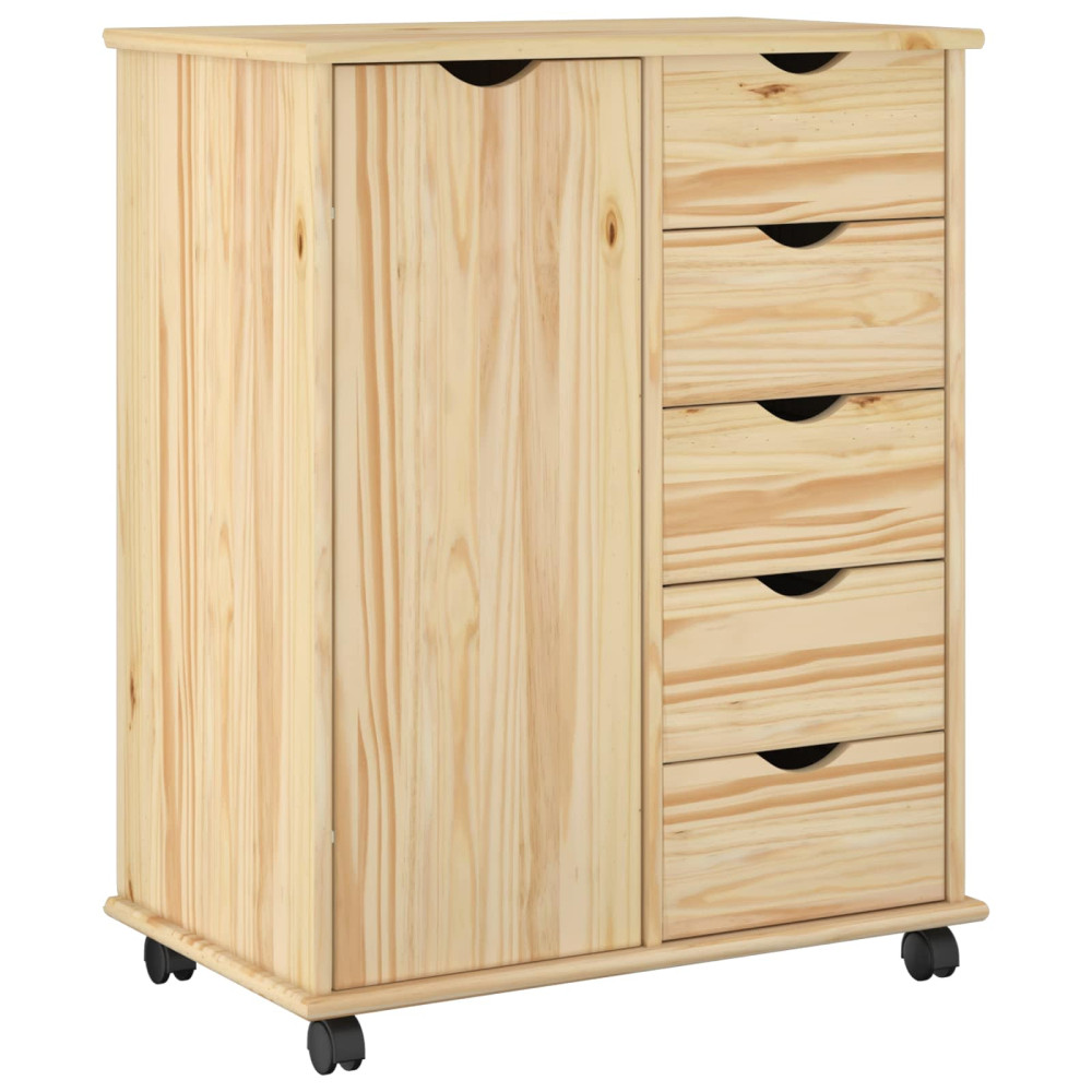 Produktbild för Rullande skåp med hjul Brun 63,5 x 39 x 79 cm Massiv furu