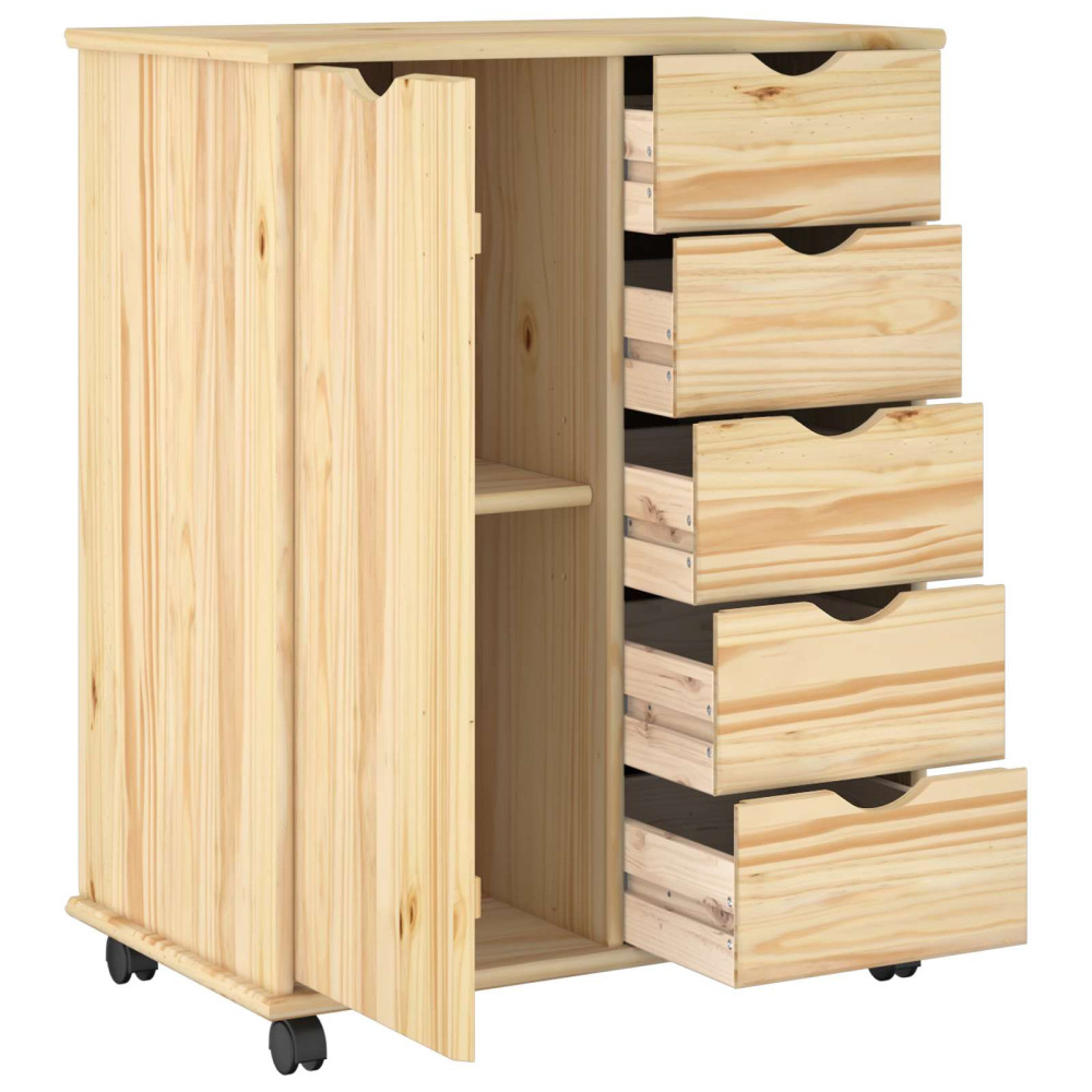 Produktbild för Rullande skåp med hjul Brun 63,5 x 39 x 79 cm Massiv furu