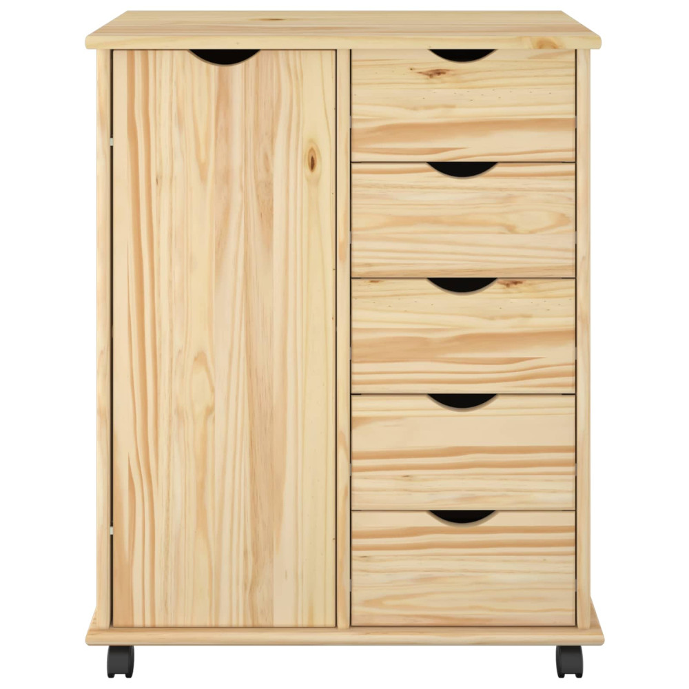 Produktbild för Rullande skåp med hjul Brun 63,5 x 39 x 79 cm Massiv furu