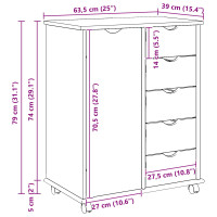 Produktbild för Rullande skåp med hjul Brun 63,5 x 39 x 79 cm Massiv furu