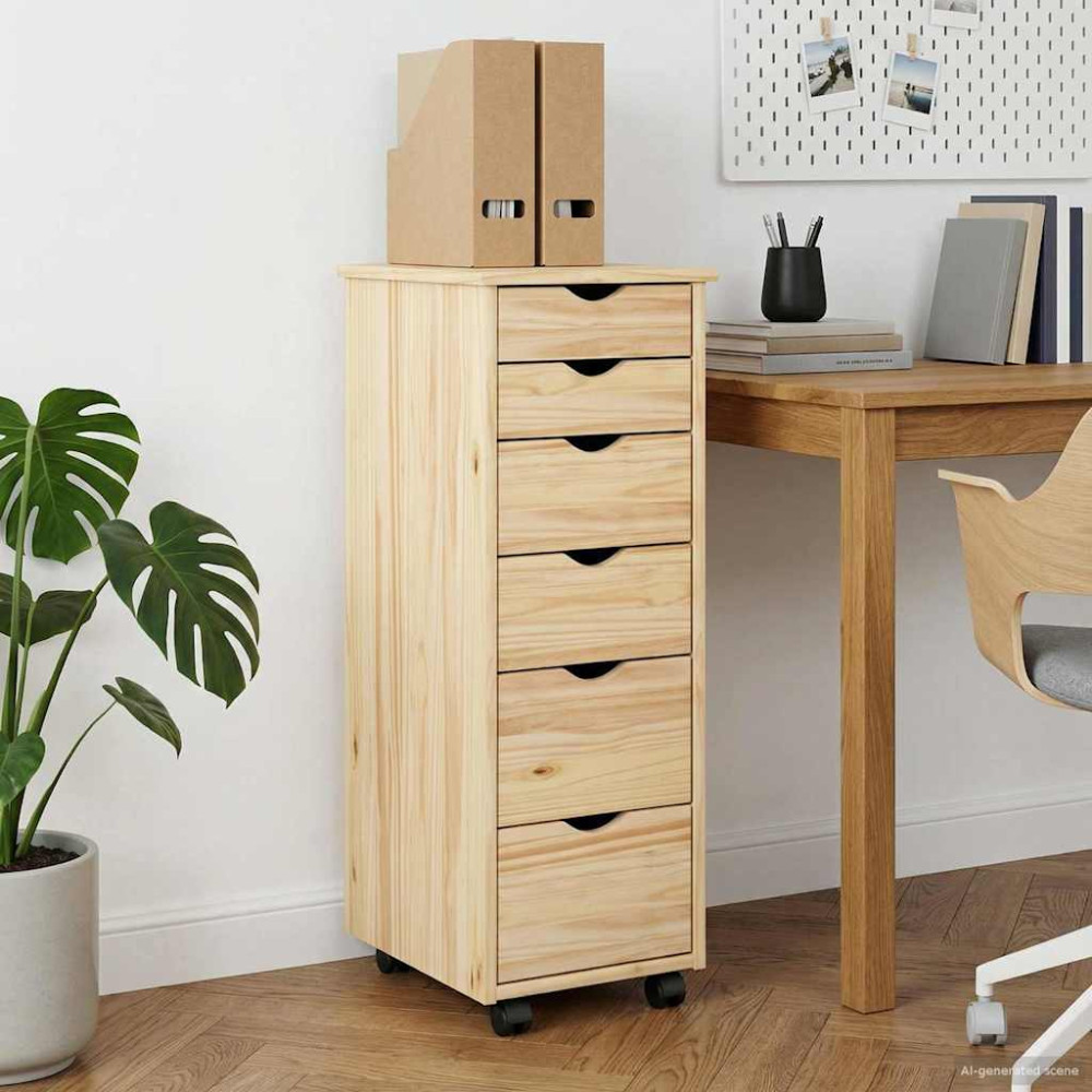 Produktbild för Rullande skåp med hjul Brun 34 x 39 x 93,5 cm Massiv furu