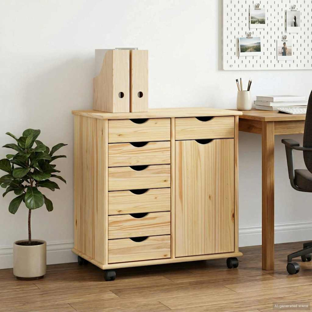 Produktbild för Rullande skåp med hjul Brun 63,5 x 39 x 65,5 cm Massiv furu
