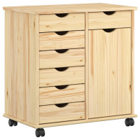 Produktbild för Rullande skåp med hjul Brun 63,5 x 39 x 65,5 cm Massiv furu