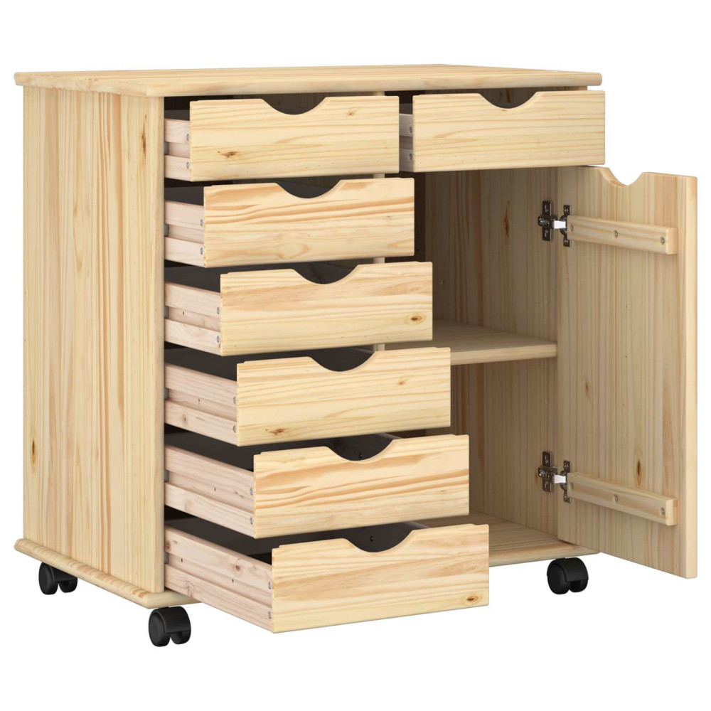 Produktbild för Rullande skåp med hjul Brun 63,5 x 39 x 65,5 cm Massiv furu