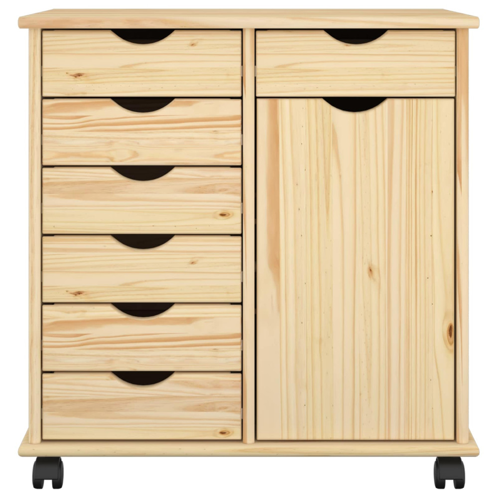 Produktbild för Rullande skåp med hjul Brun 63,5 x 39 x 65,5 cm Massiv furu