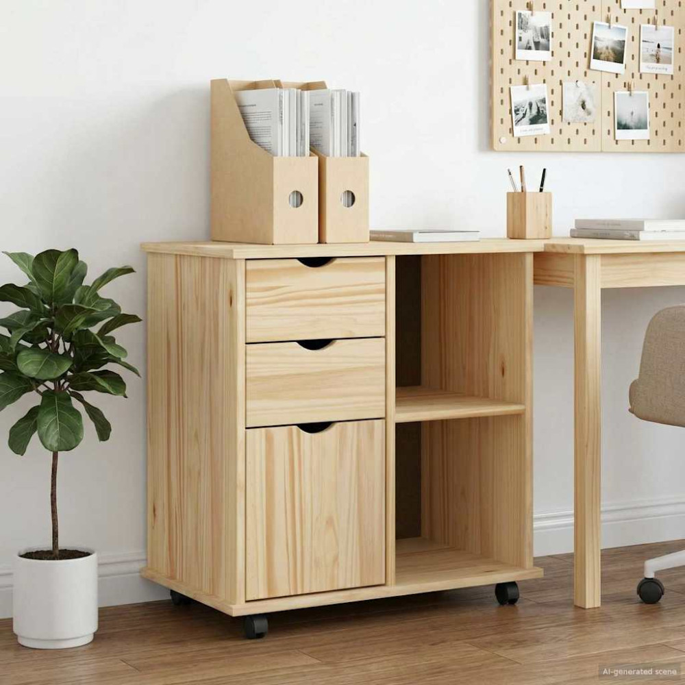 Produktbild för Rullande skåp med hjul Brun 63,5 x 39 x 65,5 cm Massiv furu