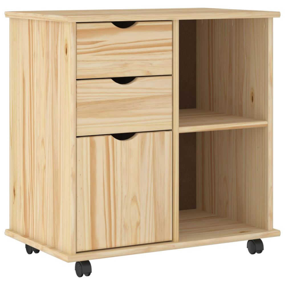Produktbild för Rullande skåp med hjul Brun 63,5 x 39 x 65,5 cm Massiv furu