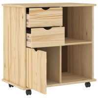 Produktbild för Rullande skåp med hjul Brun 63,5 x 39 x 65,5 cm Massiv furu
