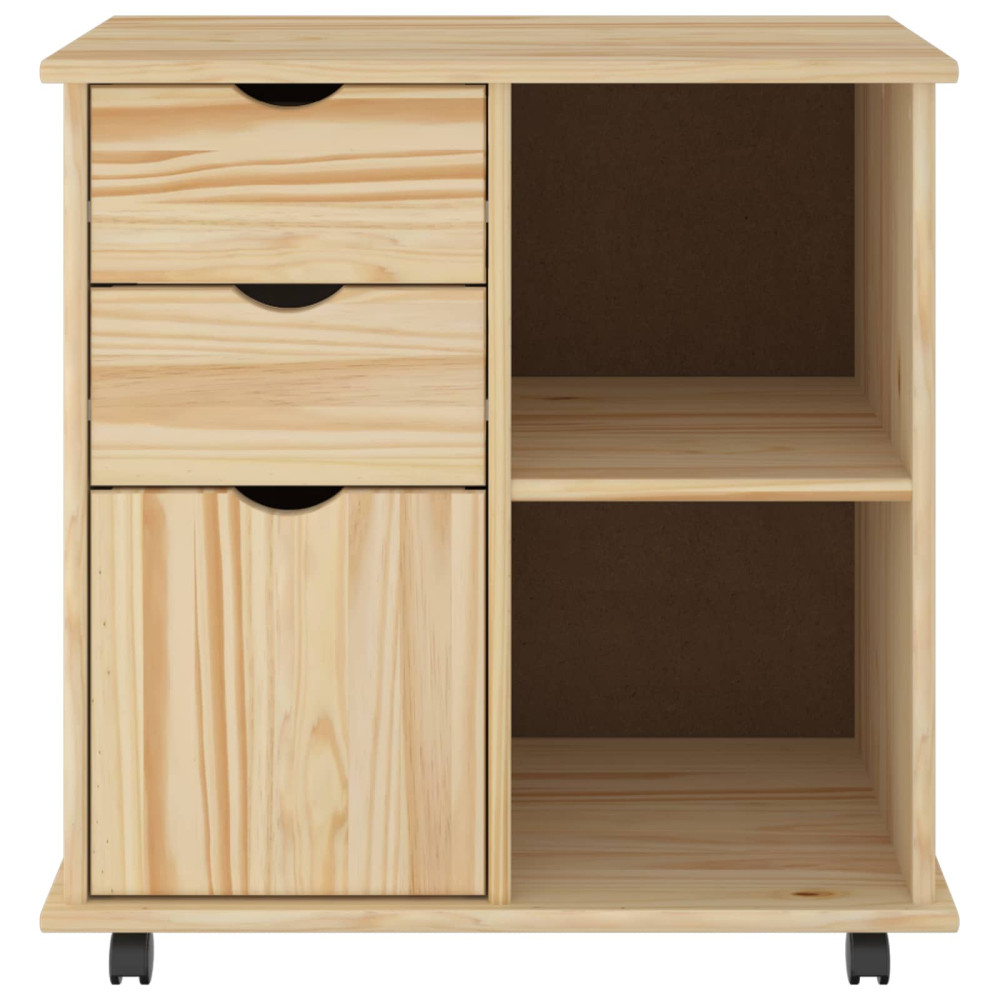 Produktbild för Rullande skåp med hjul Brun 63,5 x 39 x 65,5 cm Massiv furu