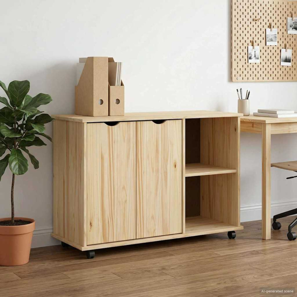 Produktbild för Rullande skåp med hjul Brun 100 x 39 x 65,5 cm Massiv furu