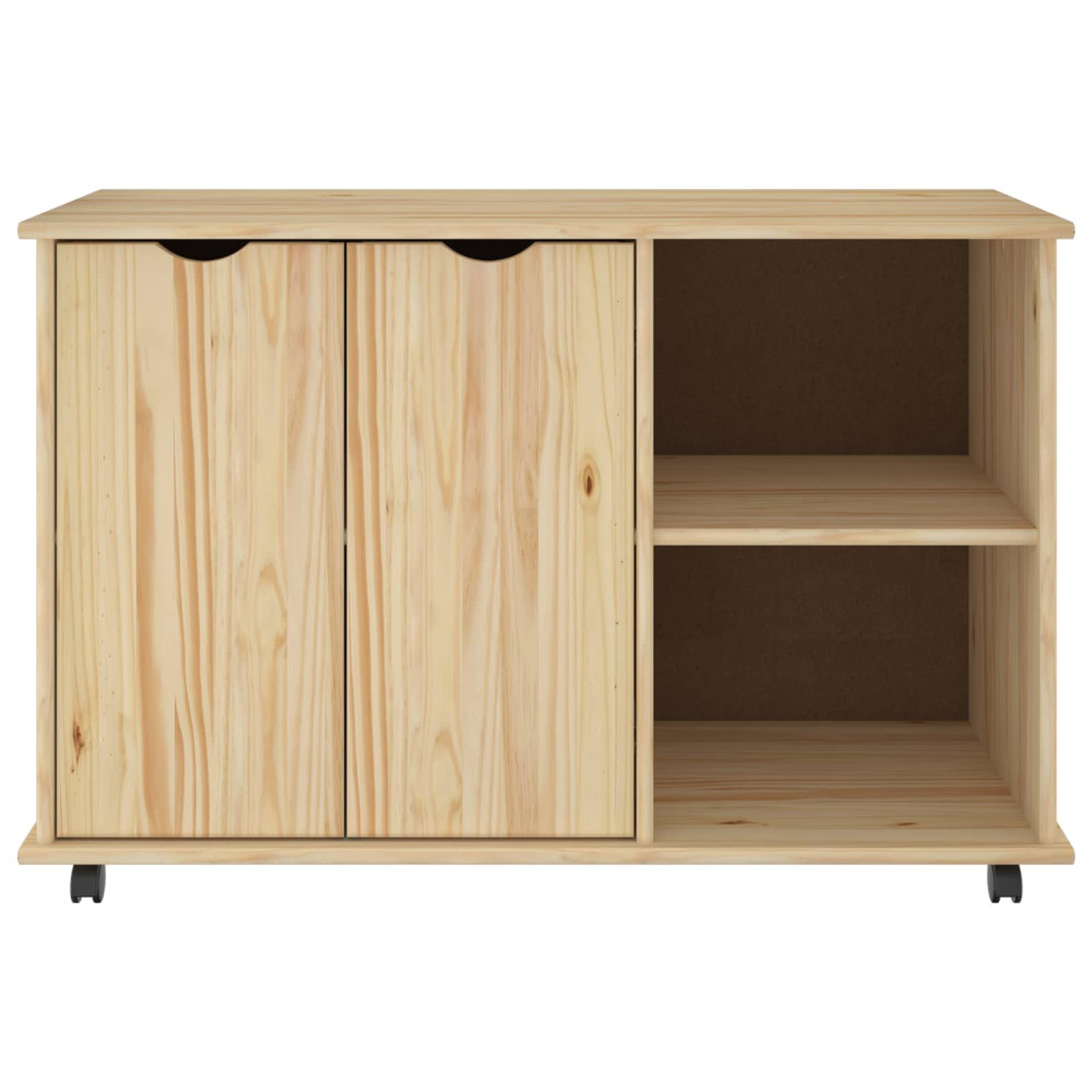 Produktbild för Rullande skåp med hjul Brun 100 x 39 x 65,5 cm Massiv furu