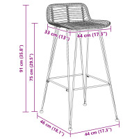Produktbild för Barpall 2 pcs Svart 44 x 46 x 91 cm Rattan och Stål