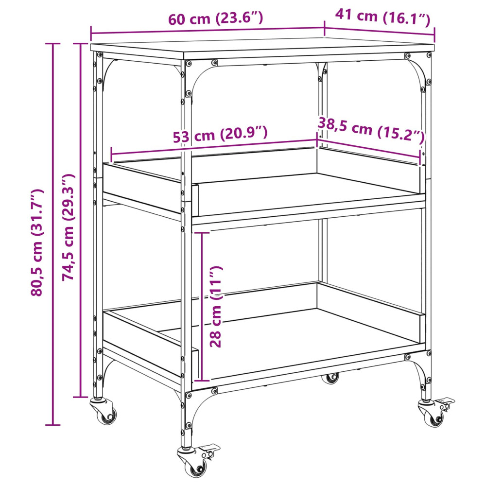 Produktbild för Köksvagn Sonoma-ek 60 x 41 x 80,5 cm Konstruerat trä