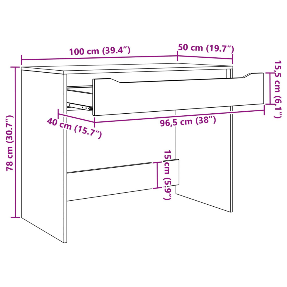 Produktbild för Skrivbord med låda Sonoma-ek 100 x 50 x 78 cm Konstruerat trä