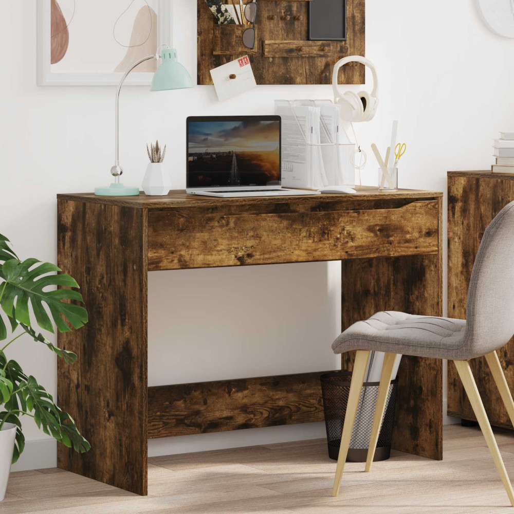 Produktbild för Skrivbord med låda Rökt Ek 100 x 50 x 78 cm Konstruerat trä