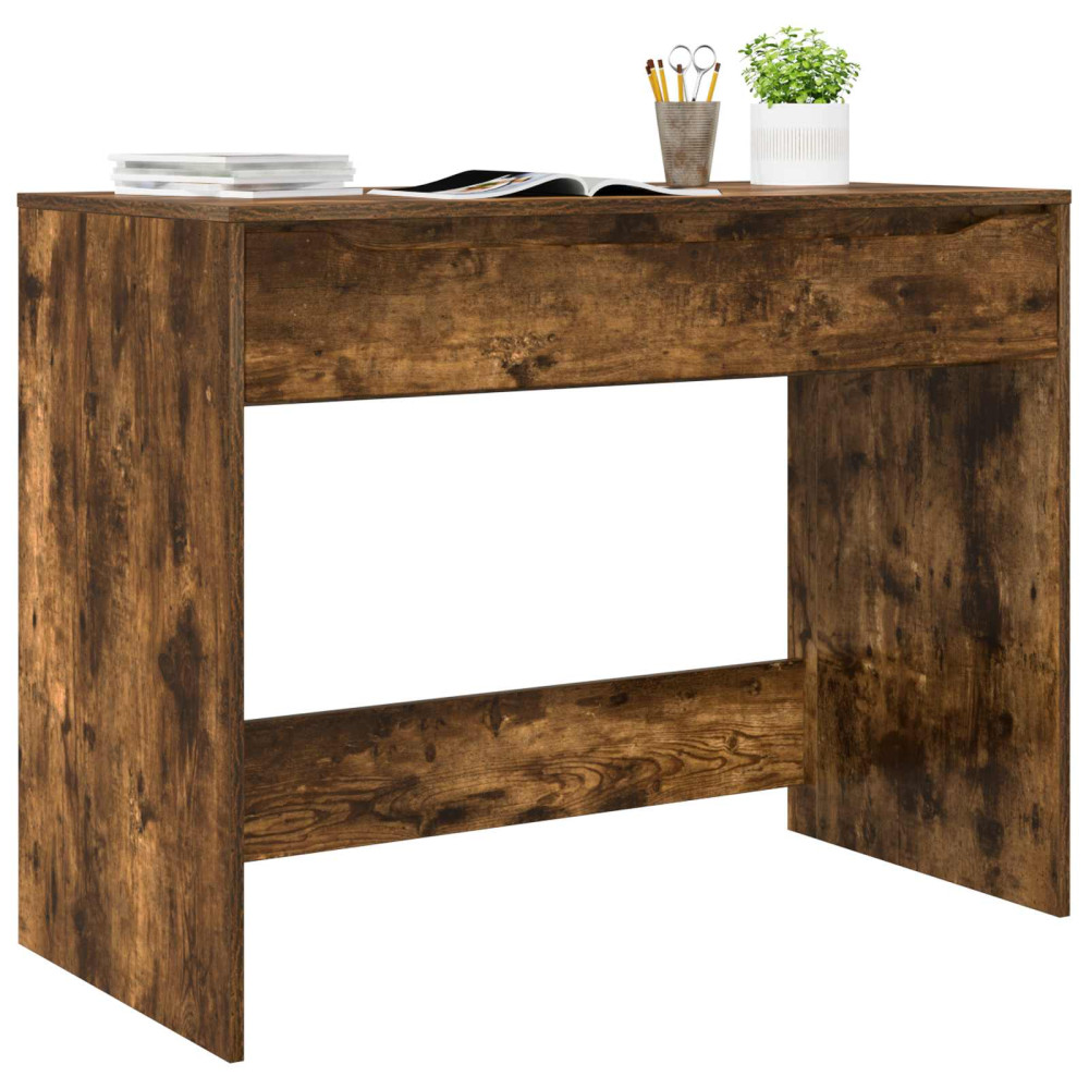 Produktbild för Skrivbord med låda Rökt Ek 100 x 50 x 78 cm Konstruerat trä