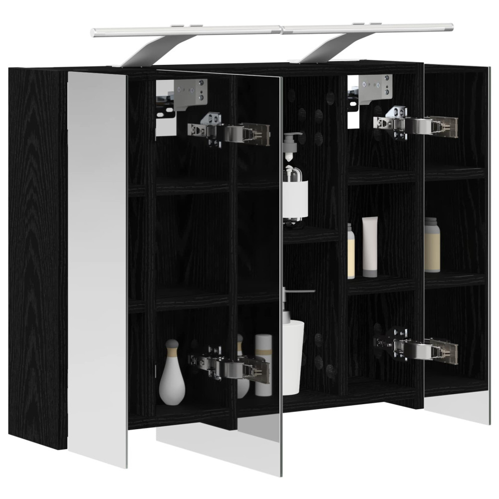 Produktbild för Badrumsspegelskåp Svart Ek 60 x 14,5 x 50 cm Konstruerat trä