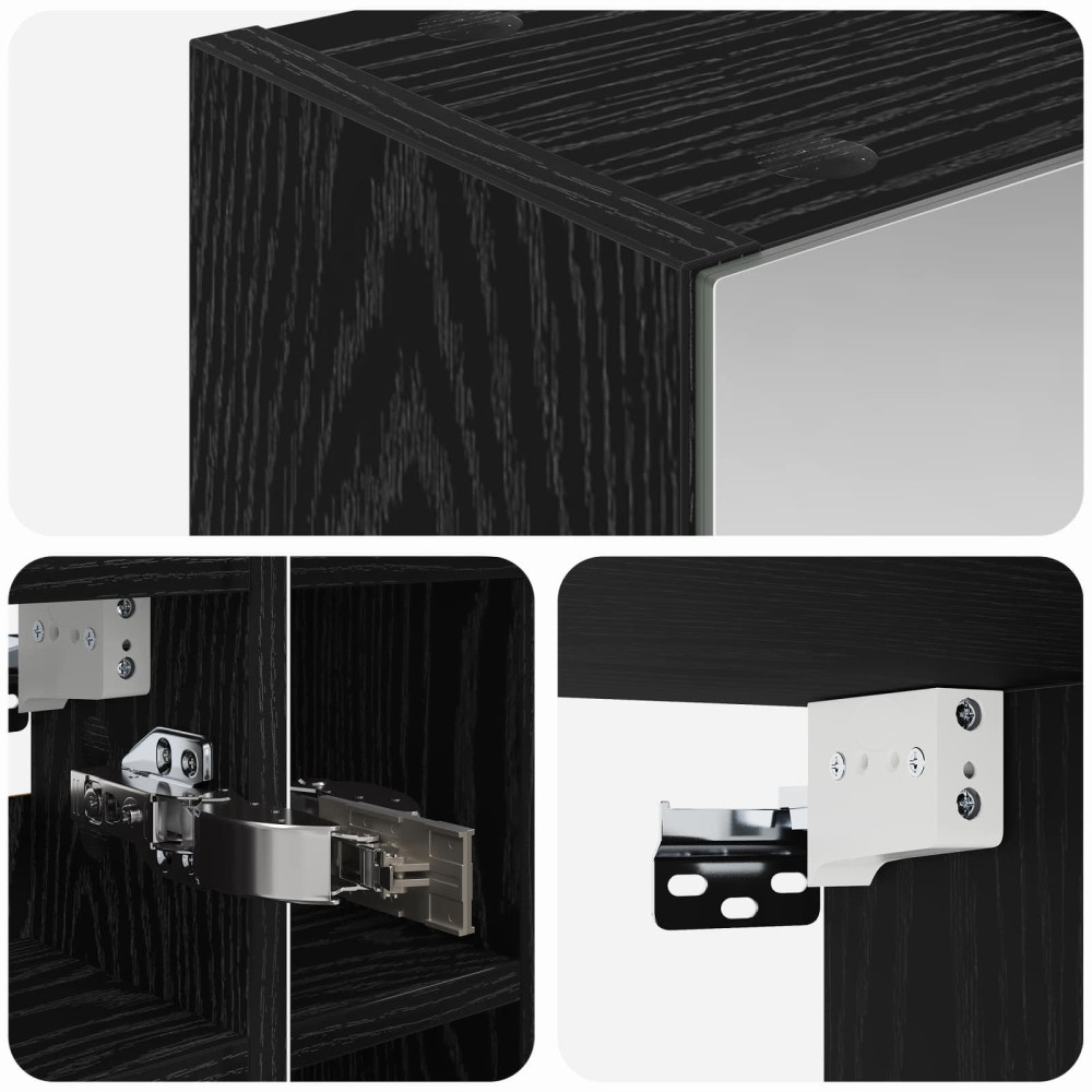 Produktbild för Badrumsspegelskåp Svart Ek 60 x 14,5 x 50 cm Konstruerat trä