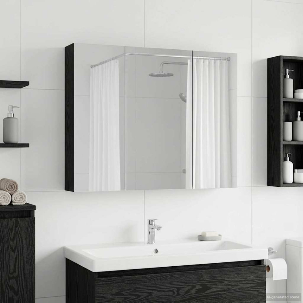Produktbild för Badrumsspegelskåp Svart Ek 100 x 14,5 x 70 cm Konstruerat trä