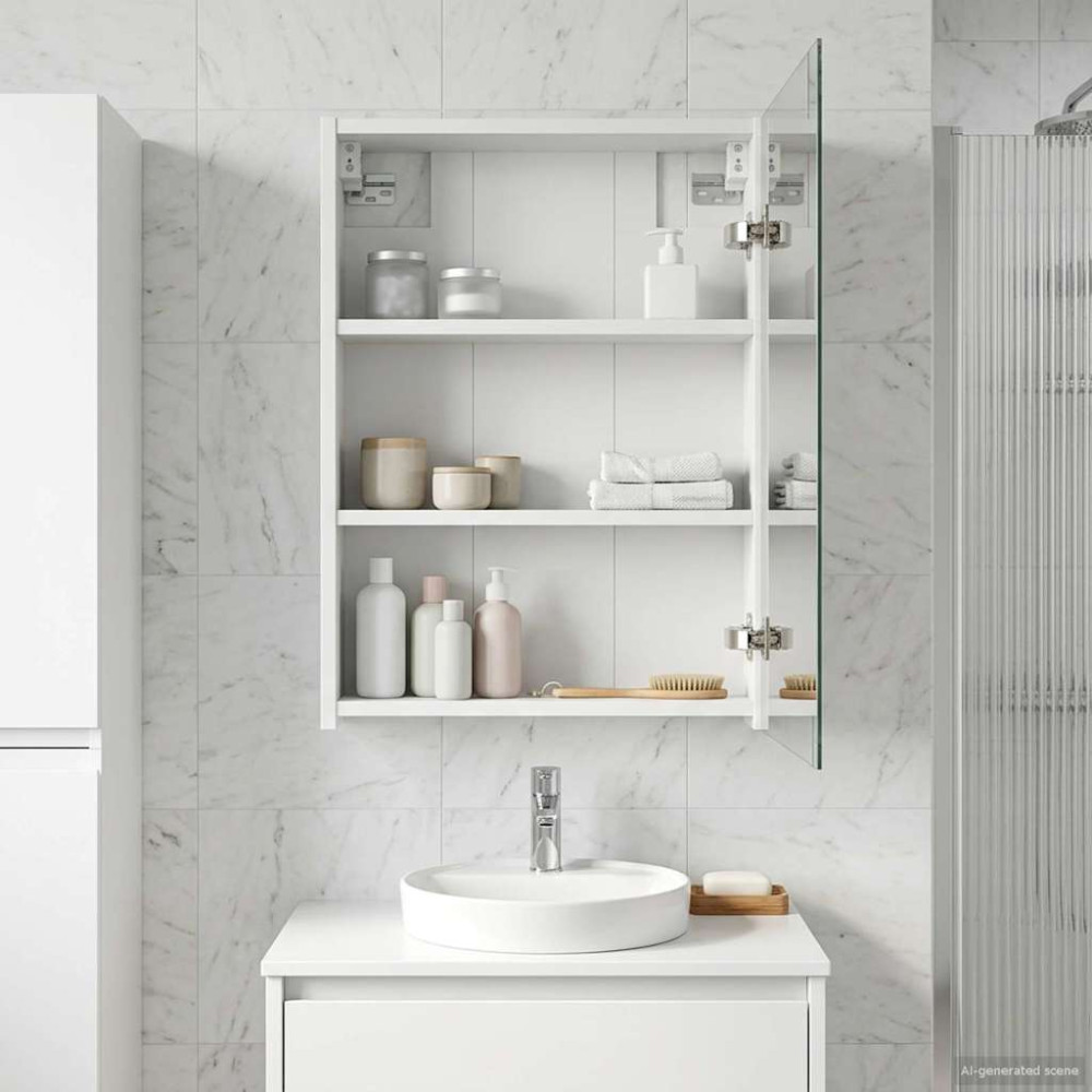 Produktbild för Badrumsspegelskåp Vit 43 x 16 x 62.5 cm Konstruerat trä
