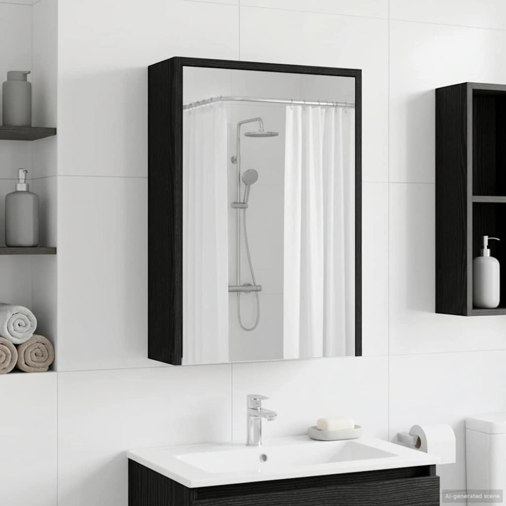 Produktbild för Badrumsspegelskåp Svart Ek 43 x 16 x 62.5 cm Konstruerat trä