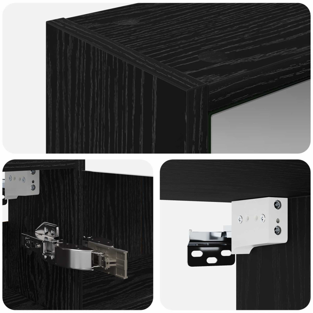 Produktbild för Badrumsspegelskåp Svart Ek 43 x 16 x 62.5 cm Konstruerat trä