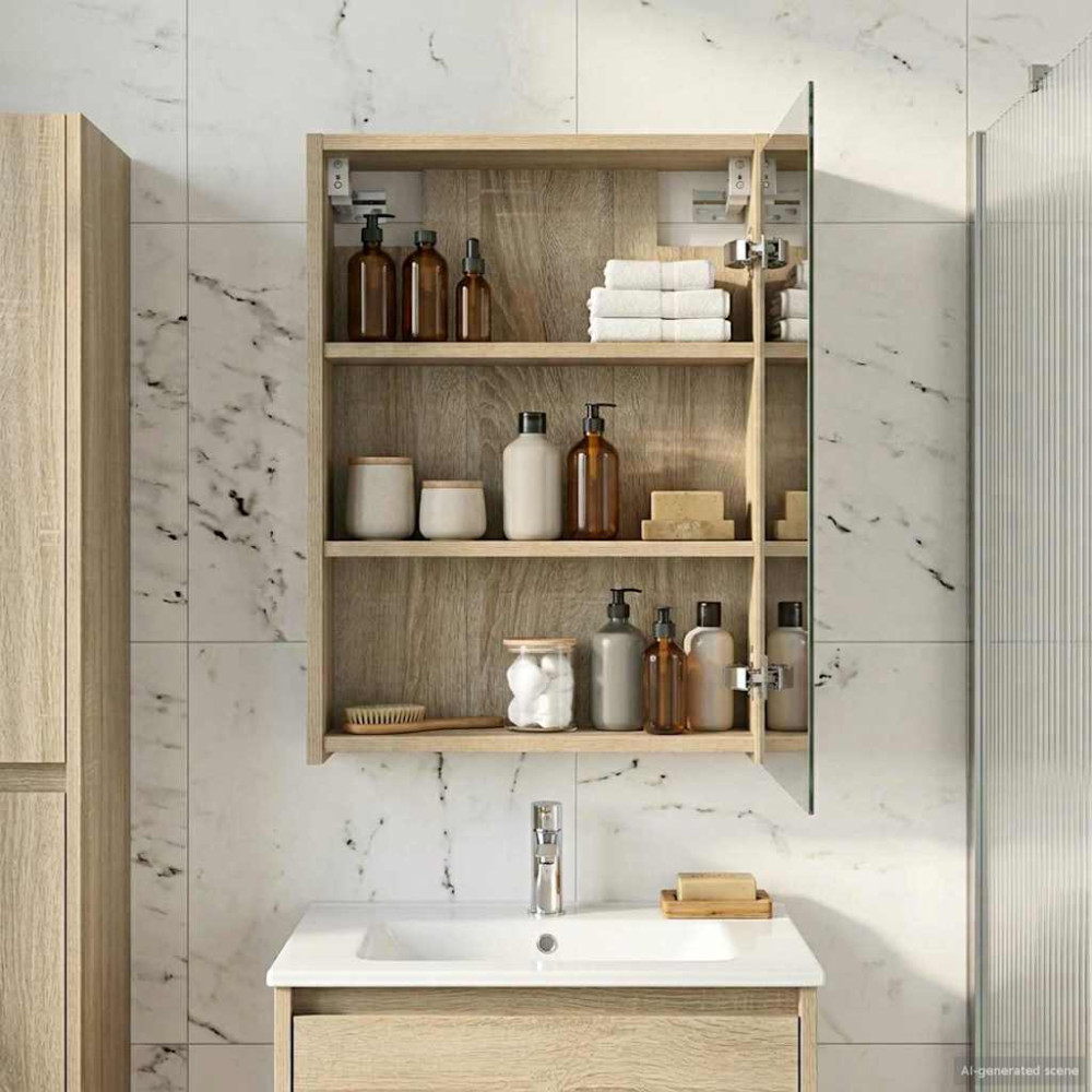 Produktbild för Badrumsspegelskåp Sonoma-ek 43 x 16 x 62.5 cm Konstruerat trä