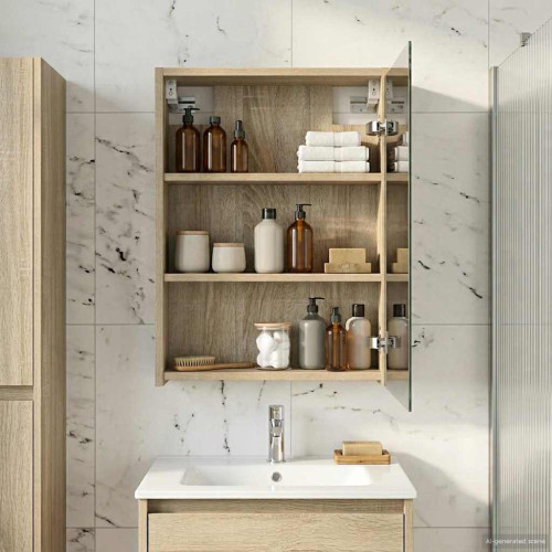 vidaXL Badrumsspegelskåp Sonoma-ek 43 x 16 x 62.5 cm Konstruerat trä