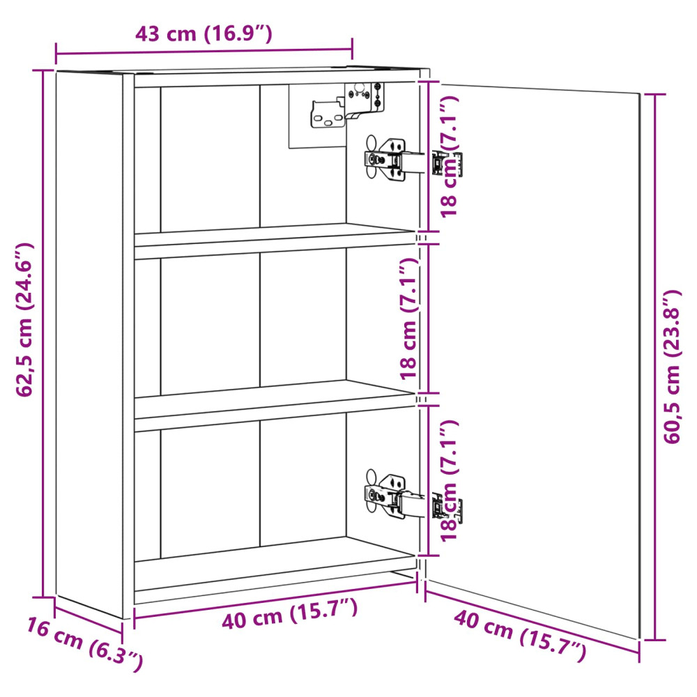 Produktbild för Badrumsspegelskåp Betonggrå 43 x 16 x 62.5 cm Konstruerat trä