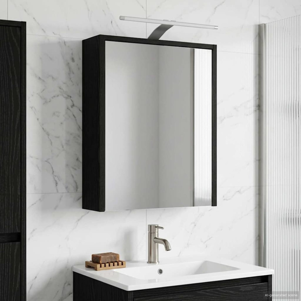 Produktbild för Badrumsspegelskåp Svart Ek 43 x 16 x 62.5 cm Konstruerat trä