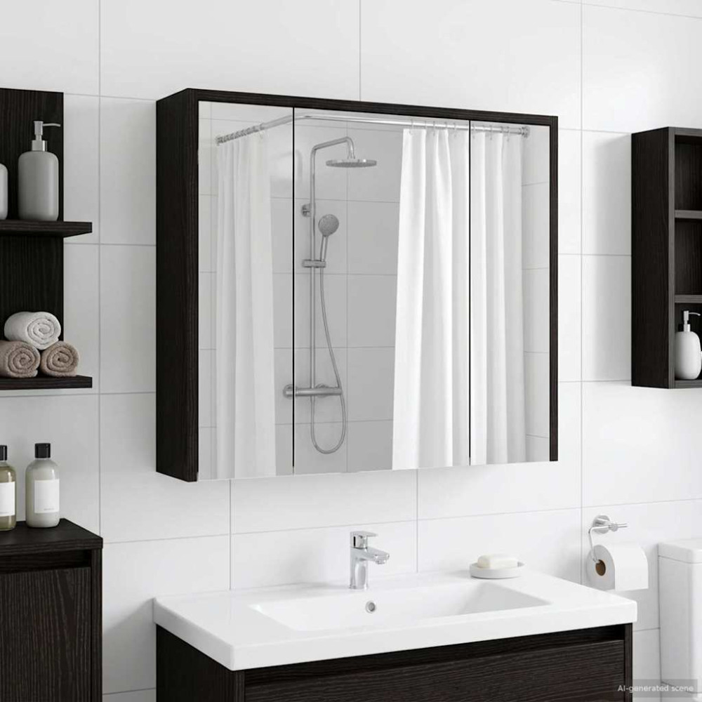 Produktbild för Badrumsspegelskåp Svart Ek 63,5 x 16 x 62,5 cm Konstruerat trä