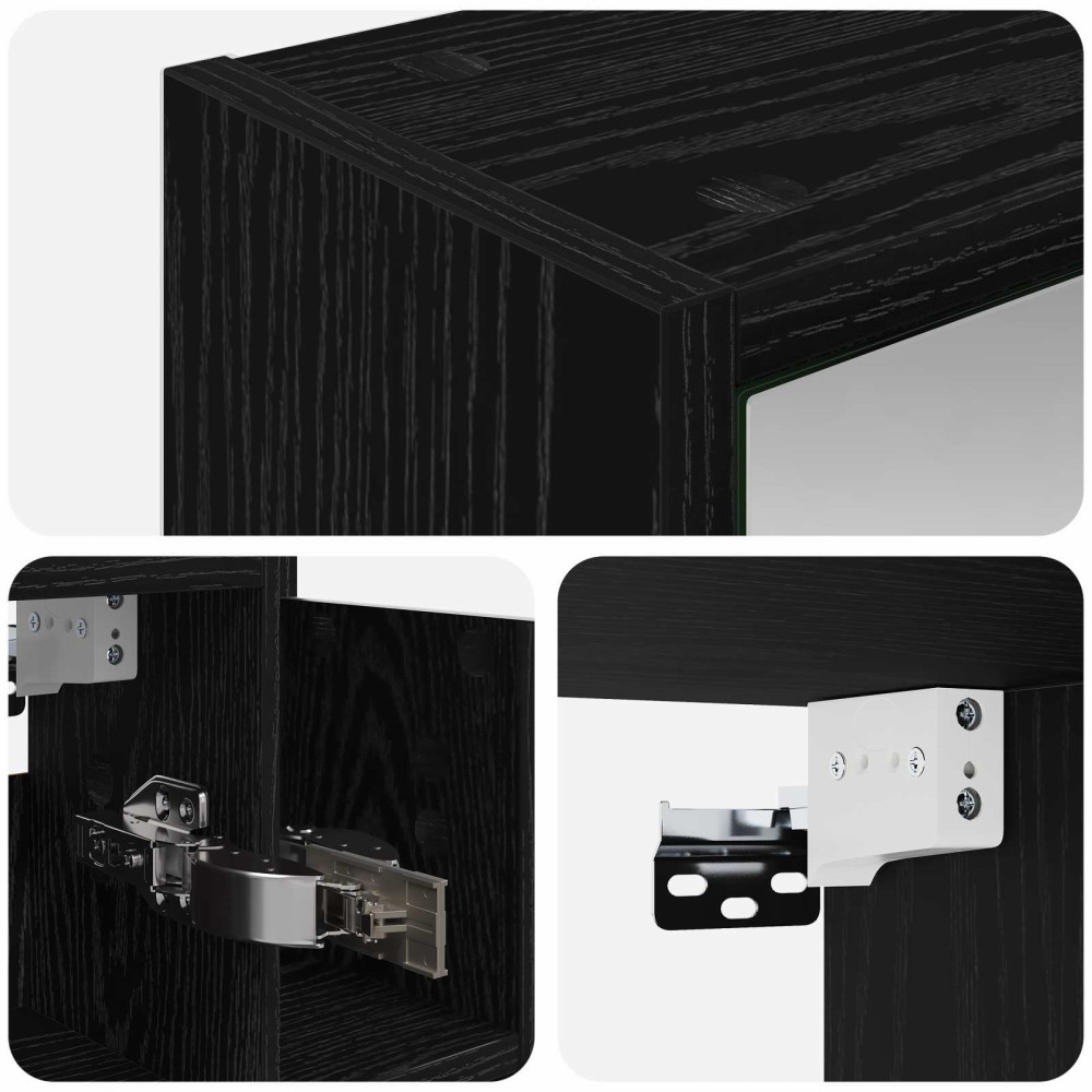 Produktbild för Badrumsspegelskåp Svart Ek 63,5 x 16 x 62,5 cm Konstruerat trä