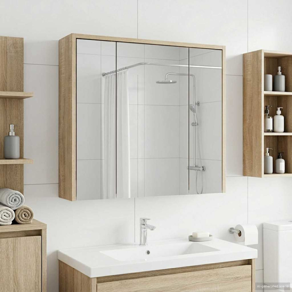 Produktbild för Badrumsspegelskåp Sonoma-ek 63,5 x 16 x 62,5 cm Konstruerat trä