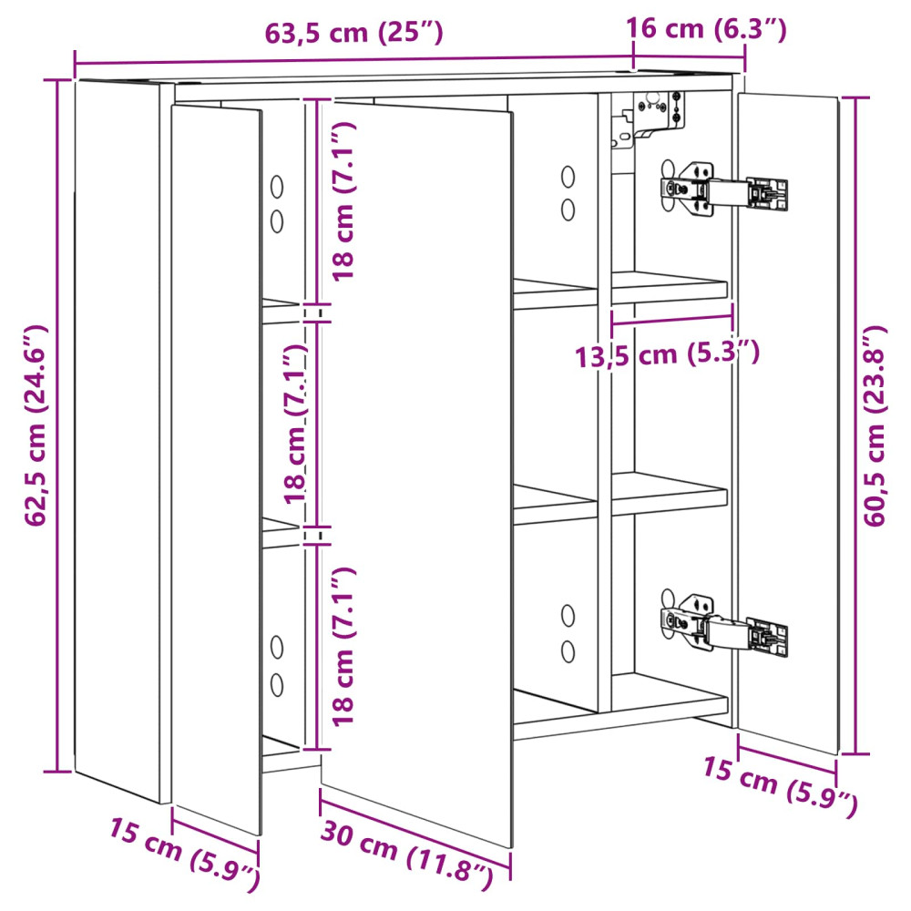 Produktbild för Badrumsspegelskåp Betonggrå 63,5 x 16 x 62,5 cm Konstruerat trä