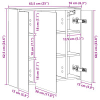 Produktbild för Badrumsspegelskåp Betonggrå 63,5 x 16 x 62,5 cm Konstruerat trä