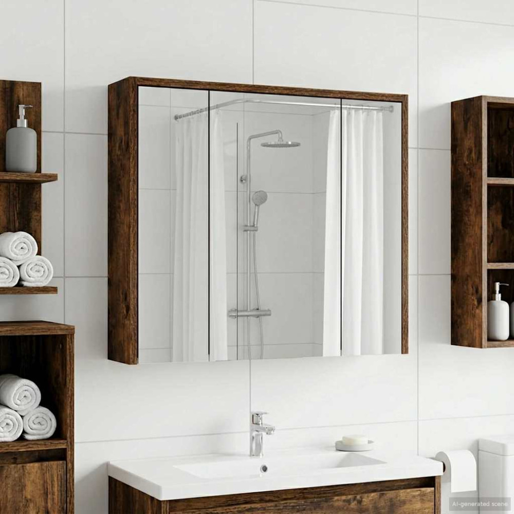 Produktbild för Badrumsspegelskåp Rökt ek 63,5 x 16 x 62,5 cm Konstruerat trä
