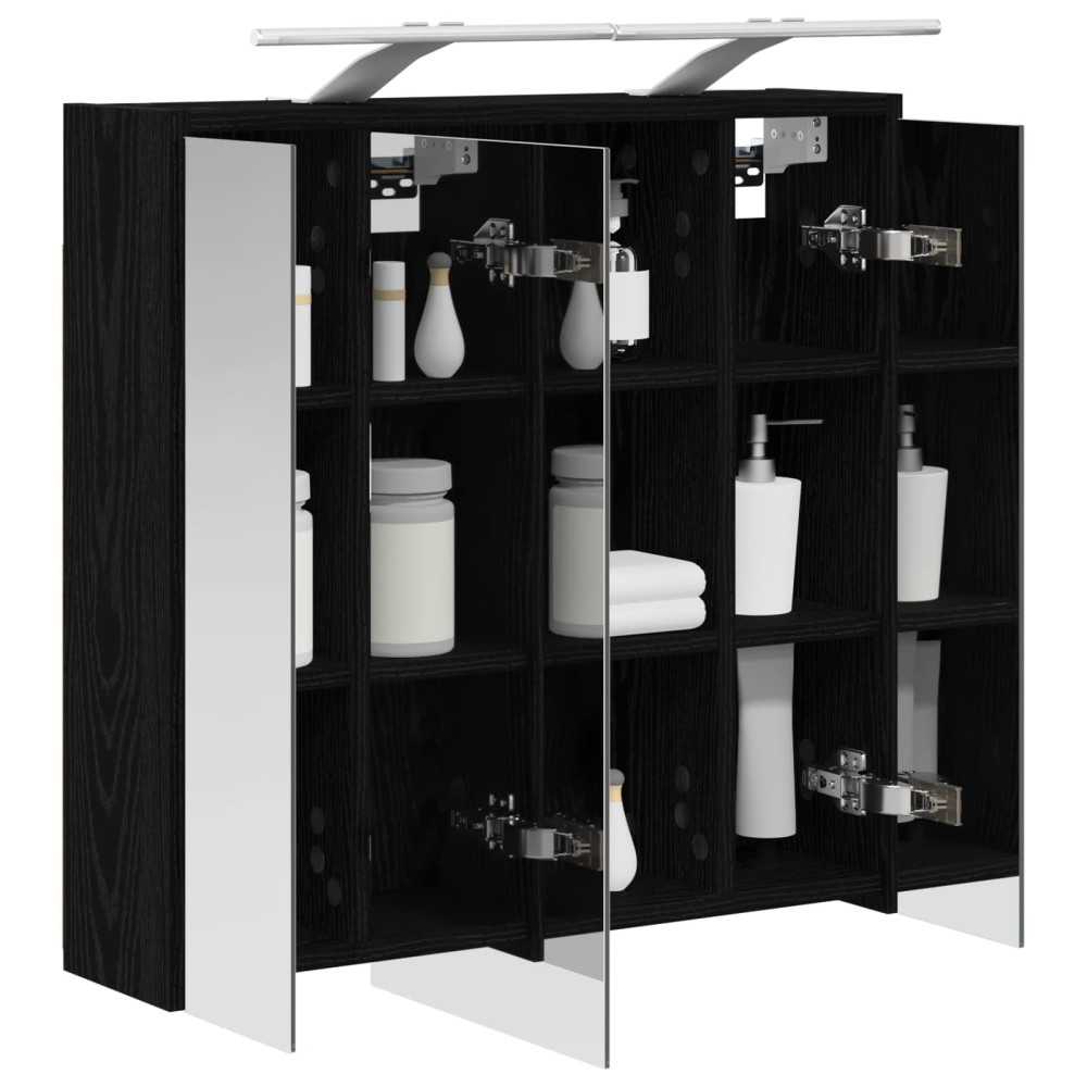 Produktbild för Badrumsspegelskåp Svart Ek 63,5 x 16 x 62,5 cm Konstruerat trä