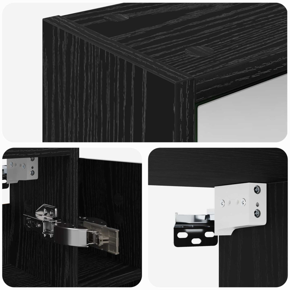 Produktbild för Badrumsspegelskåp Svart Ek 73,5 x 16 x 62,5 cm Konstruerat trä