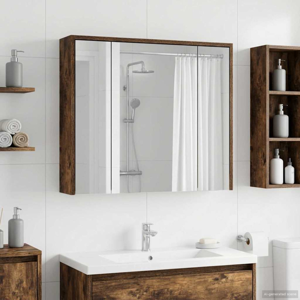 Produktbild för Badrumsspegelskåp Rökt ek 73,5 x 16 x 62,5 cm Konstruerat trä