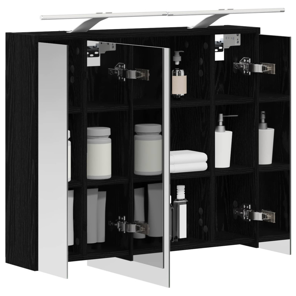 Produktbild för Badrumsspegelskåp Svart Ek 73,5 x 16 x 62,5 cm Konstruerat trä