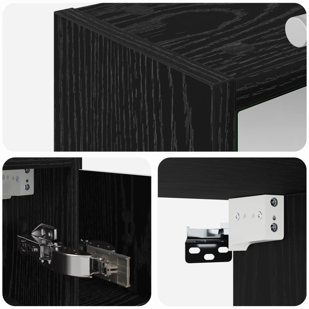 Produktbild för Badrumsspegelskåp Svart Ek 73,5 x 16 x 62,5 cm Konstruerat trä