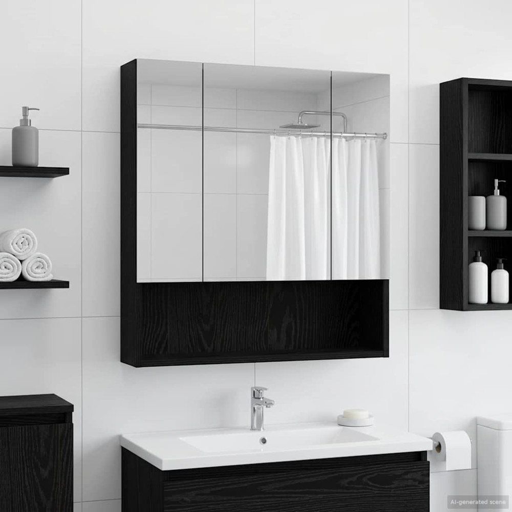 Produktbild för Badrumsspegelskåp Svart Ek 60 x 14.5 x 70 cm Konstruerat trä