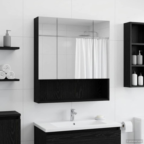 vidaXL Badrumsspegelskåp Svart Ek 60 x 14.5 x 70 cm Konstruerat trä