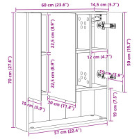 Produktbild för Badrumsspegelskåp Svart Ek 60 x 14.5 x 70 cm Konstruerat trä