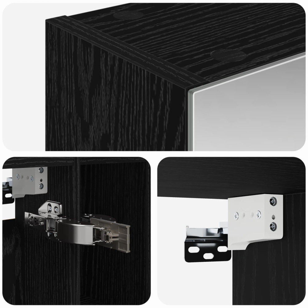 Produktbild för Badrumsspegelskåp Svart Ek 60 x 14.5 x 70 cm Konstruerat trä