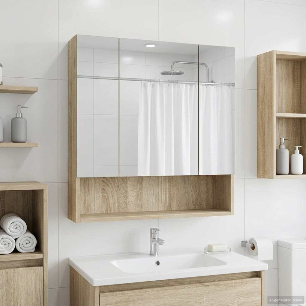 Produktbild för Badrumsspegelskåp Sonoma-ek 60 x 14.5 x 70 cm Konstruerat trä