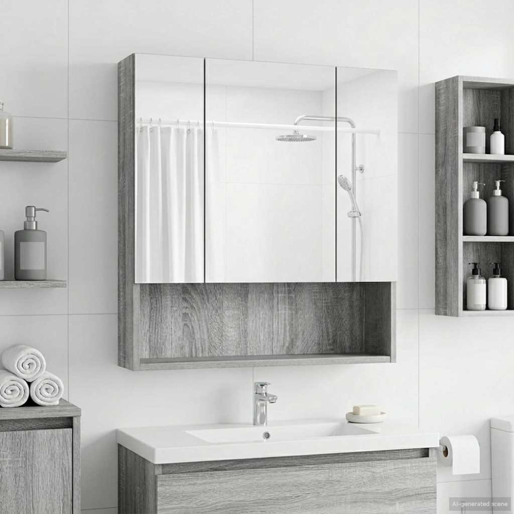 Produktbild för Badrumsspegelskåp Grå Sonoma 60 x 14.5 x 70 cm Konstruerat trä