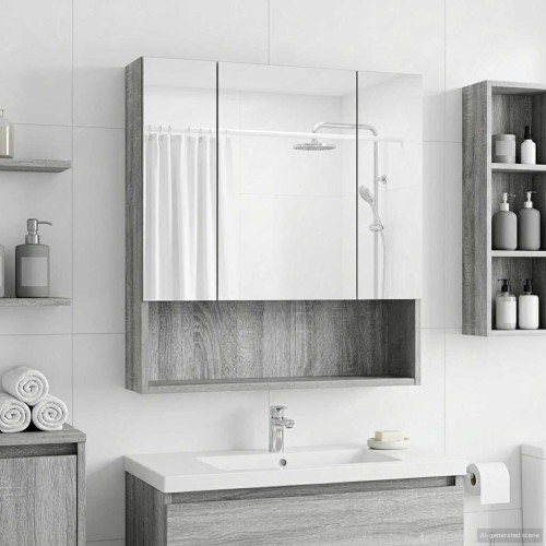 vidaXL Badrumsspegelskåp Grå Sonoma 60 x 14.5 x 70 cm Konstruerat trä